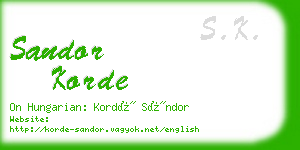 sandor korde business card